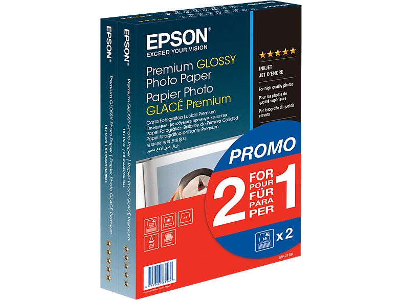 Epson Premium Glossy Photo Paper C13S042167 Fotopapier 10 x 15 cm 255 g/m² 80 Blatt Hochglänzend