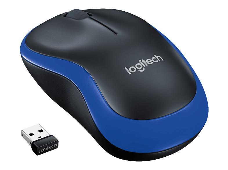 Logitech Kabellose Ergonomische Optische Maus M185 Für Rechts- und Linkshänder USB-A Nano Receiver Schwarz, Blau