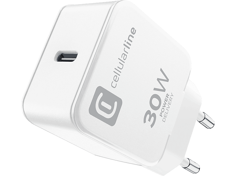 Cellularline USB Ladegerät 30 W USB-C® USB PD Weiß Steckdose Schnellladegerät, USB Power Delivery (USB-PD)