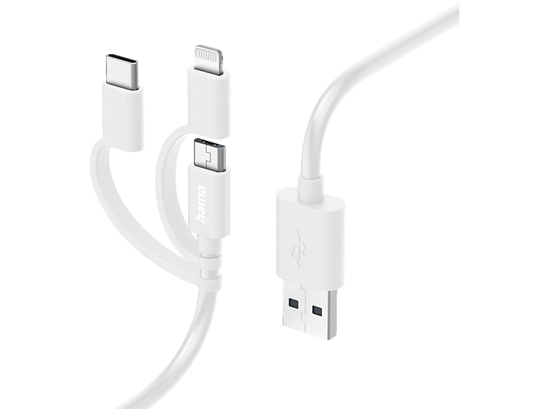 Hama USB-Kabel USB 2.0 USB-A Stecker, USB-C® Stecker, Apple Lightning Stecker, USB-Micro-A Stecker 1 m Weiß 00201535
