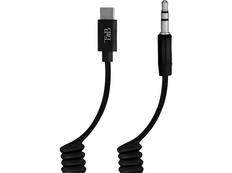 TNB TCTWISTJAC - USB Typ-C auf Klinke 3.5 mm Spiralkabel (Schwarz)