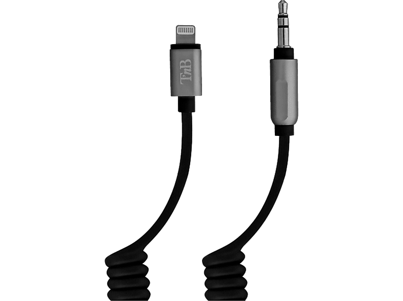 TNB CBLTWIST35 - Lightning auf Klinke 3.5 mm Spiralkabel (Schwarz/Grau)