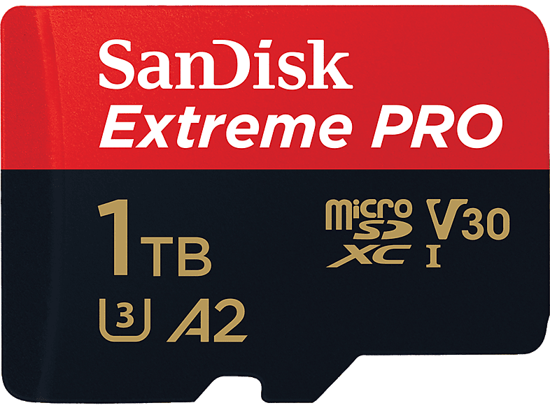 SanDisk - Ext PRO microSDXC +SDAdapt /s (microSDXC, 1000 GB, U3, UHS-I), Rot Bunt, 1 TB