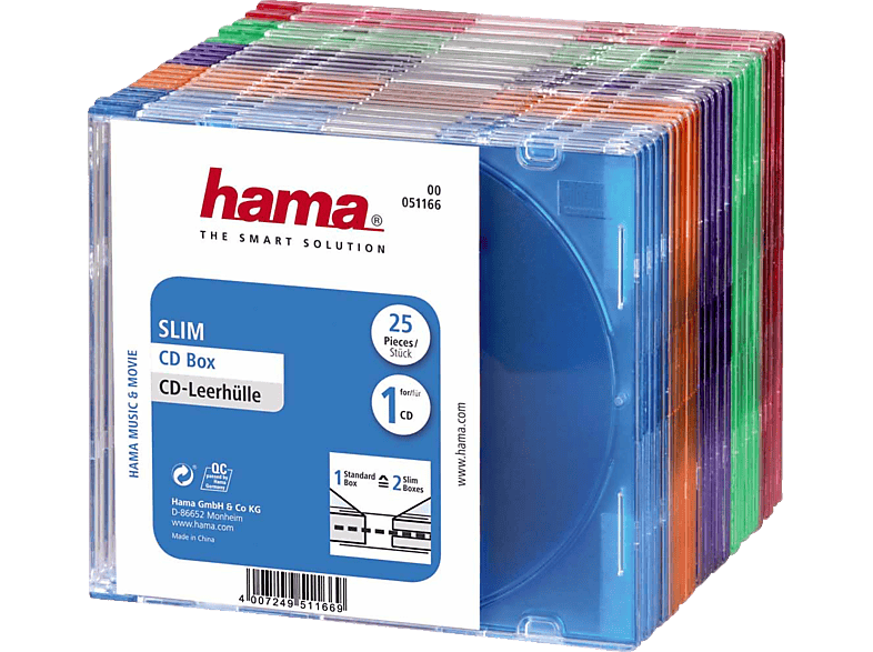 Hama CD Hülle Slim 00051166 1 CD/DVD/Blu-Ray Transparent-Blau, Transparent-Orange, Transparent-Violett,