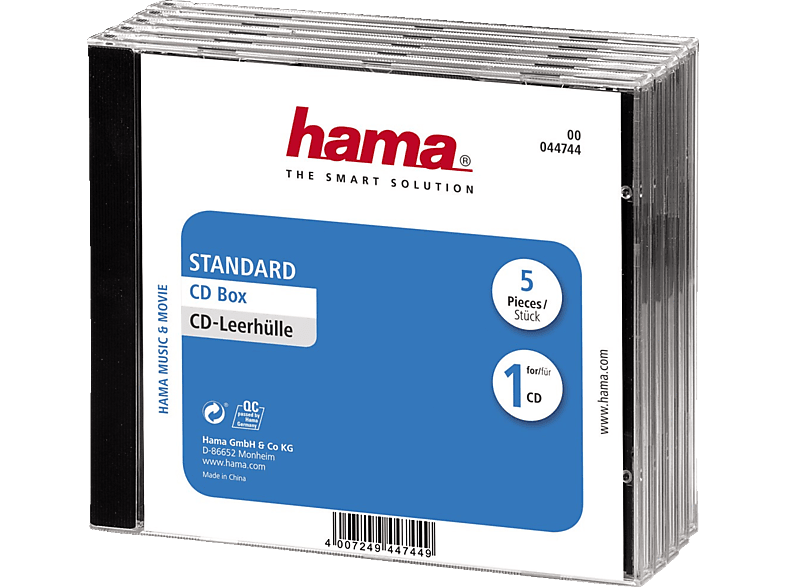 Hama CD Hülle 00044744 1 CD/DVD/Blu-Ray Transparent, Schwarz Polystyrol 5 St.