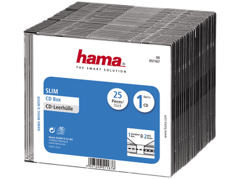 Hama CD Hülle Slim 00051167 1 CD/DVD/Blu-Ray Transparent, Schwarz Polystyrol 25 St.