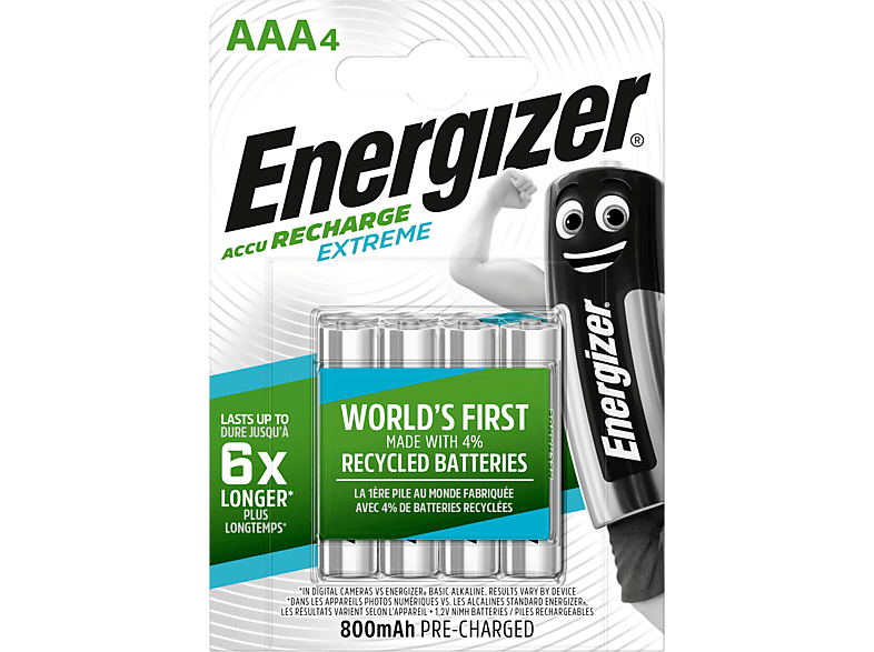 Energizer AAA Wiederaufladbare Batterien Extreme HR03 800 mAh NiMH 1,2 V 4 Stück