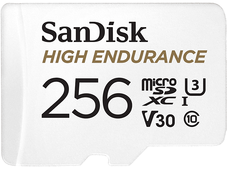 SanDisk - High Endurance Monitoring (microSDXC, 256GB, U3, UHS-I), Weiss, 256 GB