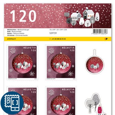 Briefmarken CHF 1.20 «Weihnachtskugel», Bogen mit 10 Marken