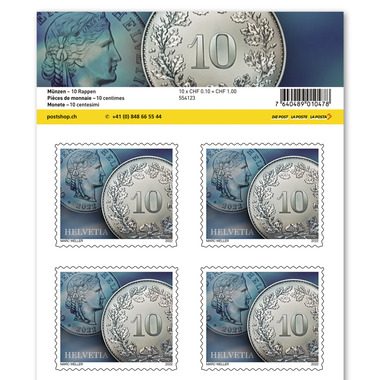 Briefmarken CHF 0.10 «10 Rappen», Bogen mit 10 Marken