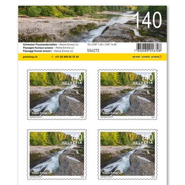Briefmarken CHF 1.40 «Kleine Emme LU», Bogen mit 10 Marken