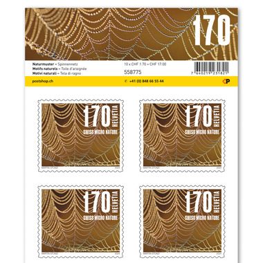 Briefmarken CHF 1.70 «Spinnennetz», Bogen mit 10 Marken