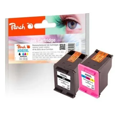 Peach HP 302 XL 2 Druckköpfe XL (bk, col) ersetzt HP No. 302XL, F6U68AE, F6U67AE für z.B. HP Envy 4524 e-All-in-One, HP OfficeJet 5232, HP DeskJet 3632