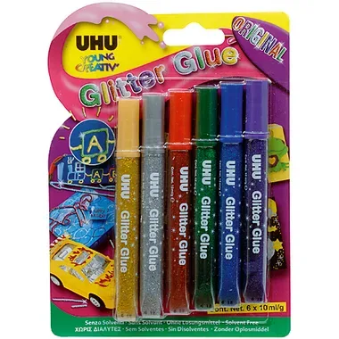 UHU Glitter Glue Original 39040 original colours 6 St&uuml;ck