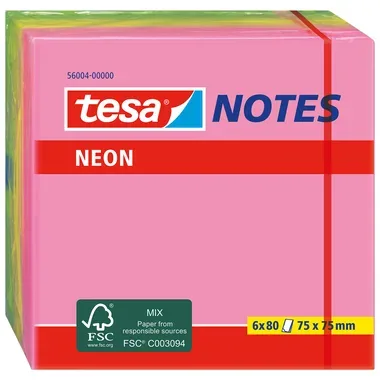 TESA Neon Notes 75x75mm 560040000 3 Farben ass. 6x80 Blatt
