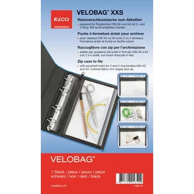 ELCO Reissverschlusstasche Velobag 74802.20 schwarz, A5 160x221mm