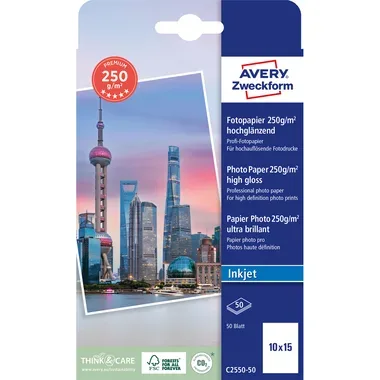 AVERY ZWECKFORM InkJet Fotopapier 100x150mm C2550-50 250g, glossy 50 Blatt