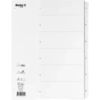 BIELLA Register Karton, SmartIndex A4 469406.01 1-6, weiss