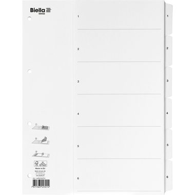 BIELLA Register Karton, SmartIndex A4 469406.01 1-6, weiss