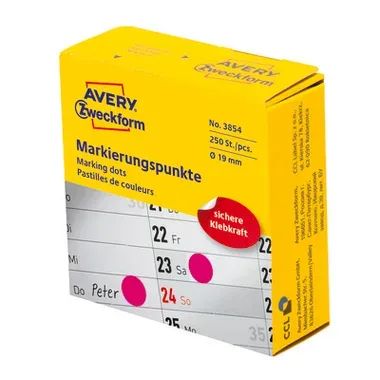 AVERY ZWECKFORM Markierungspunkte 19mm 3854 magenta, Spender 250 St&uuml;ck