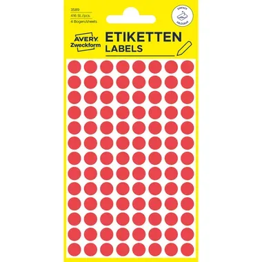 AVERY ZWECKFORM Markierungspunkte 8mm 3589 Rot, abl&ouml;sbar 4 Blatt