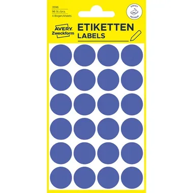 AVERY ZWECKFORM Markierungspunkte 18mm 3596 Blau, abl&ouml;sbar 4 Blatt