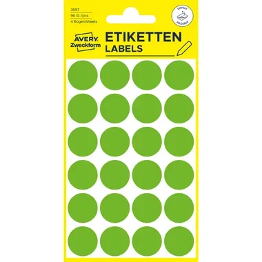 AVERY ZWECKFORM Markierungspunkte 18mm 3597 Gr&uuml;n, abl&ouml;sbar 4 Blatt