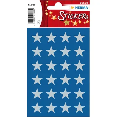 HERMA Sticker Sterne 15mm 3418 silber 72 St&uuml;ck/3 Blatt
