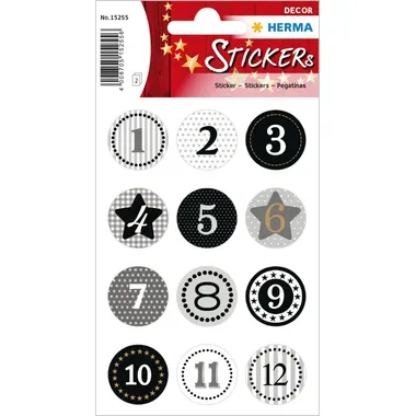 HERMA Sticker Adventskalender 15255 schwarz 24 St&uuml;ck /2 Blatt
