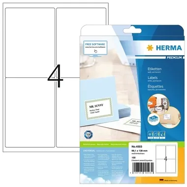 HERMA Etiketten Premium 99.1x139mm 4503 weiss, permanent 100 St&uuml;ck