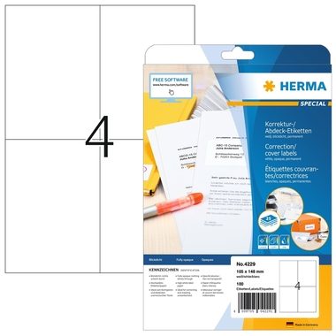 HERMA Etiketten SPECIAL 105x148mm 4229 weiss,perm. 100 St./25 Bl.
