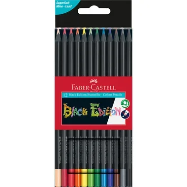 FABER-CASTELL Farbstifte Black Edition 116412 neon Farben ass. 12 St&uuml;ck