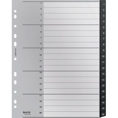 LEITZ Register Recycle PP schwarz A4 1211-00-00 Zahlen 1-20