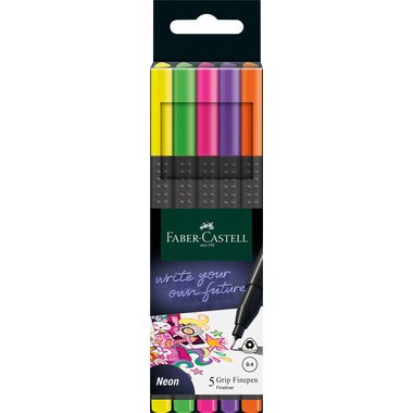 FABER-CASTELL Finepen Grip 0.4mm 151603 5 couleurs, Neon