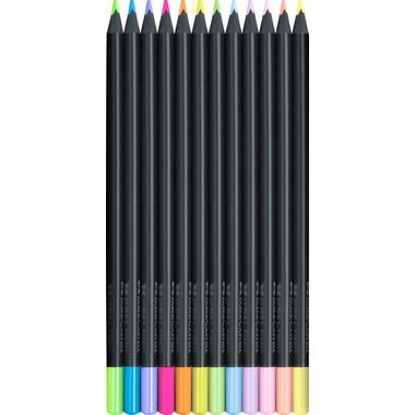 FABER-CASTELL Farbstifte Black Edition 116410 Neon + Pastell 12 Stk.