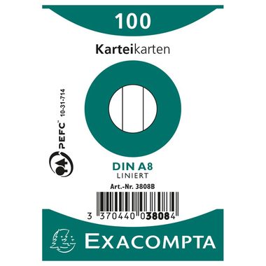 EXACOMPTA Karteikarten A8 X3808B liniert 100 Stk.
