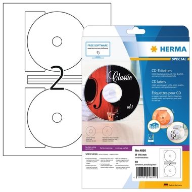 HERMA CD-Etiketten 4850 4850 &Oslash;116mm 50Stk. 25 Blatt
