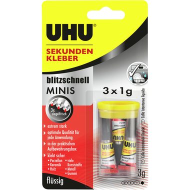 UHU Sekundenkleber 51635 fl&uuml;ssig, MINIS 3 x 1g