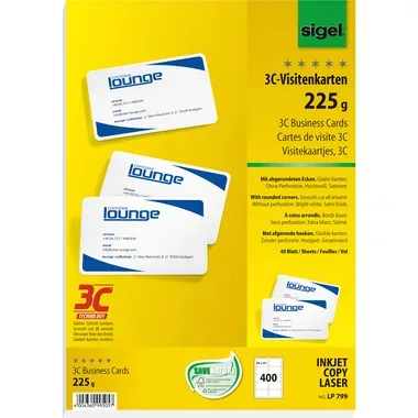 Sigel -  Visitenkarten 85x55mm LP799 weiss, 225g 400 Stück, One Size