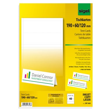 SIGEL Tischkarten 190x60mm DP049 weiss, 185g 40 Stück