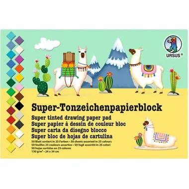 URSUS Bastel-Zeichenpapier 24&times;34cm 2200000 130g, farbig ass. 50 Blatt