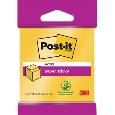 POST-IT Haftnotizen W&uuml;rfel 76x76mm 2014-S Super Sticky neongelb 270 Bl.