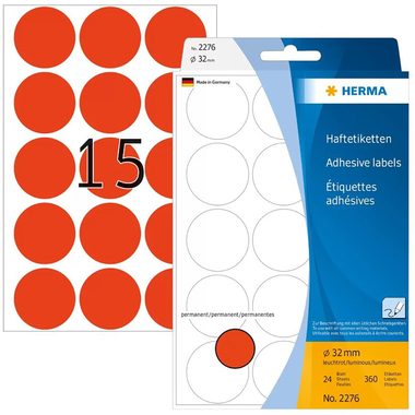 HERMA Etiketten rund 32mm 2276 leuchtrot 360 St&uuml;ck