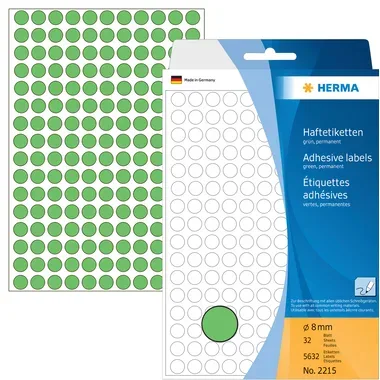 HERMA Haftetiketten rund 8mm 2215 gr&uuml;n 5632 St&uuml;ck