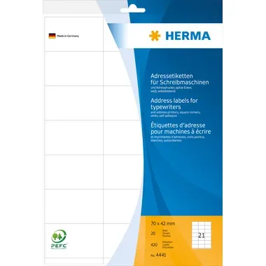 HERMA Adressetiketten 70&times;42mm 4441 weiss 420 St&uuml;ck