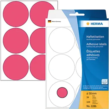 HERMA Etiketten rund 50mm 2286 leuchtrot 144 St&uuml;ck