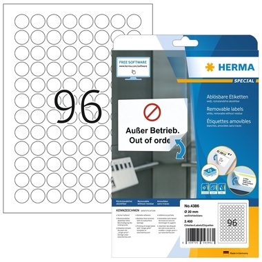 HERMA Etiketten Movables 20mm 4386 weiss, non perm. 2400 St&uuml;ck