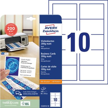 Zweckform C32010-10 Visitenkarten 85X54Mm ILK -