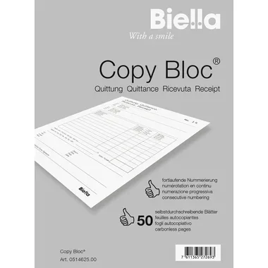 BIELLA Quittung COPY-BLOC D/F/I/E A6 514625.00 selbstdurchschreib. 50x2 Blatt