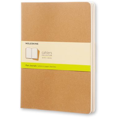 Moleskine Cahier XL, blanko, Kraft/Natur, 3er-Set